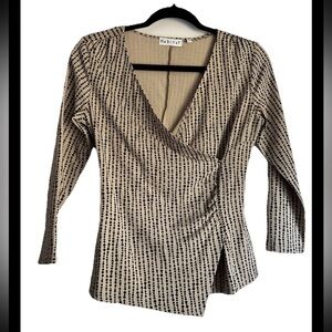 Habitat Women’s Beige and Black Wrap Top Stretch Long Sleeve Sz XS